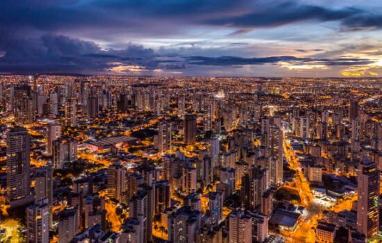sunset with buildings in the western sector of Goiania, Goiás, Brazil,